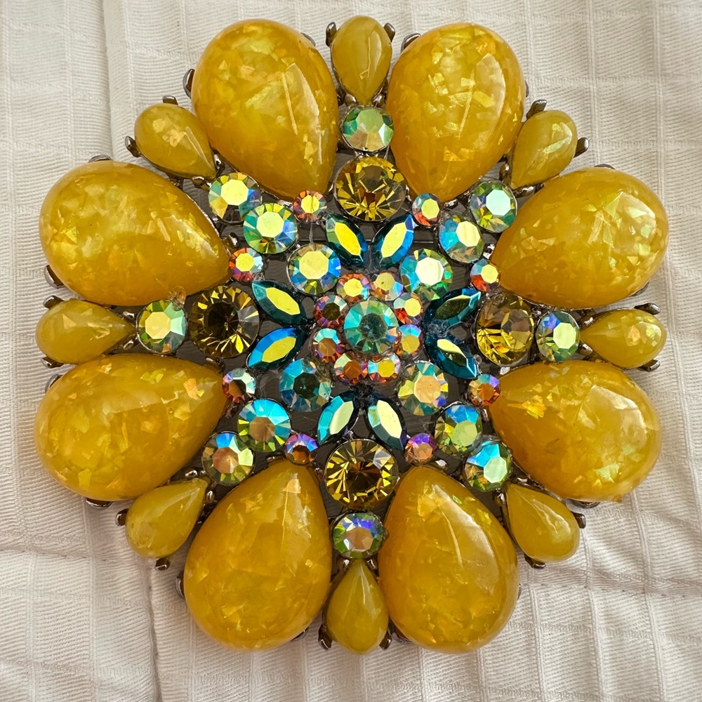 Cara Jewelry Faux Fire Opal and Crystal Embellished Large Brooch